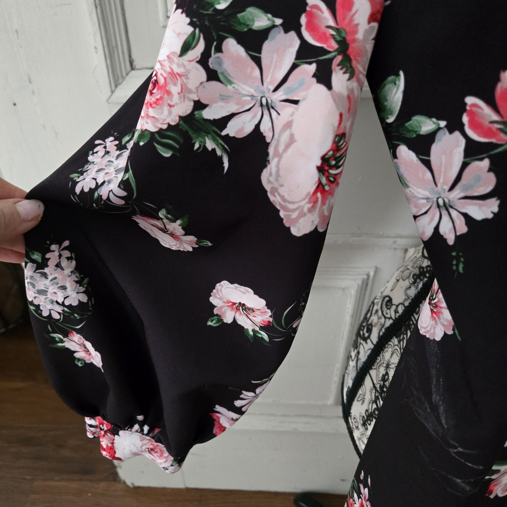 Rinascimento Black Dress with Vibrant Floral Design